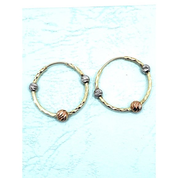 Circular Hoop Earrings With 14K Three-Gold Balls - Picture 12 of 14
